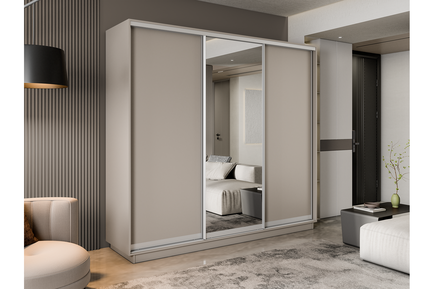 Шкафы-купе - изображение №4 "Шкаф-купе Премиум 3-х-дв, Кашемир ДСП/Зеркало/ДСП;1"  на www.Angstrem-mebel.ru