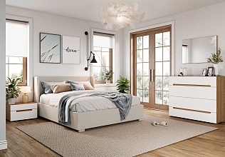 Спальня Анри 18, тип кровати Мягкие, цвет Швейцарский вяз, Белый