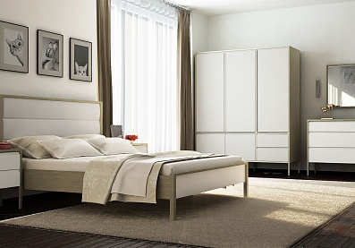 Спальня Хитроу 1, тип кровати Комбинированные, цвет Серый агат, Белый