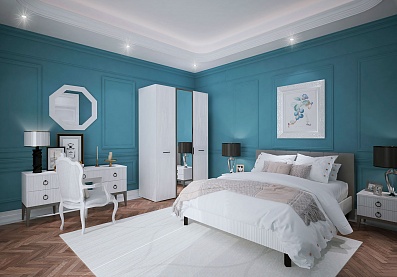 Спальня Хилтон 1, тип кровати Мягкие, цвет Белый премиум