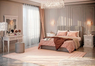 Спальня Изотта 4, тип кровати Мягкие, цвет Белый премиум